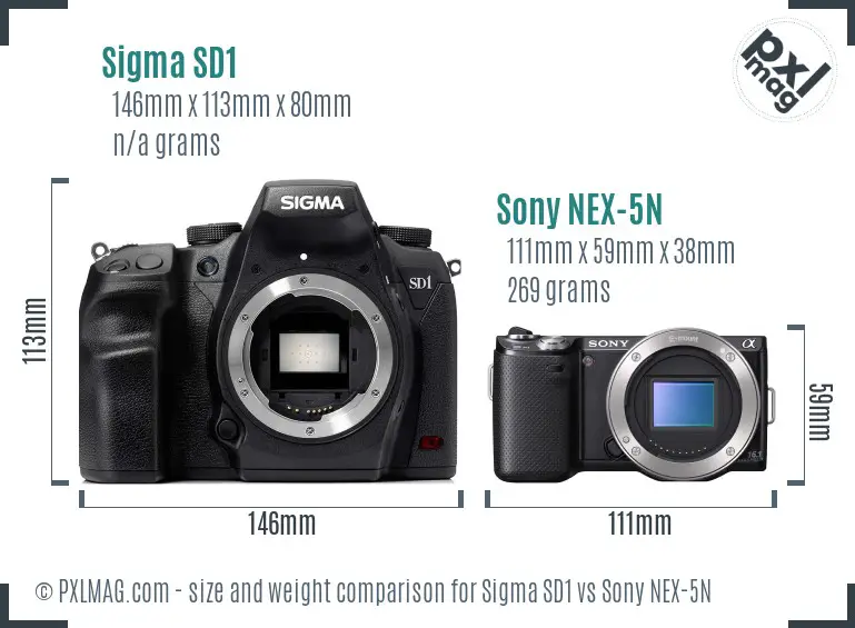 Sigma SD1 vs Sony NEX-5N size comparison