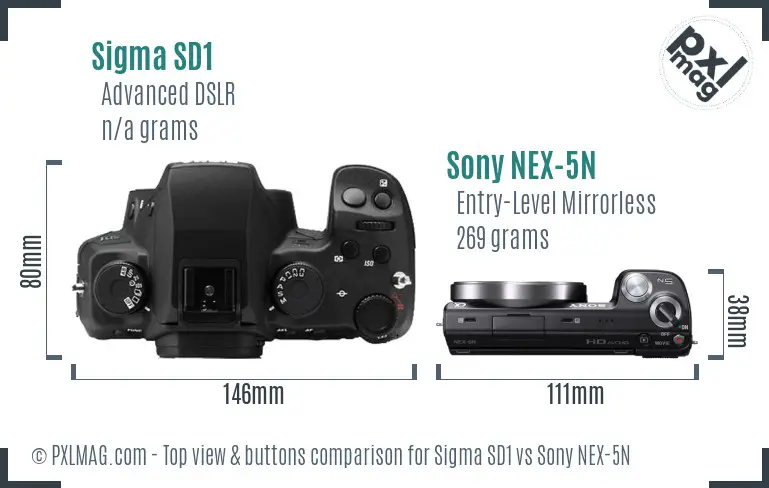 Sigma SD1 vs Sony NEX-5N top view buttons comparison