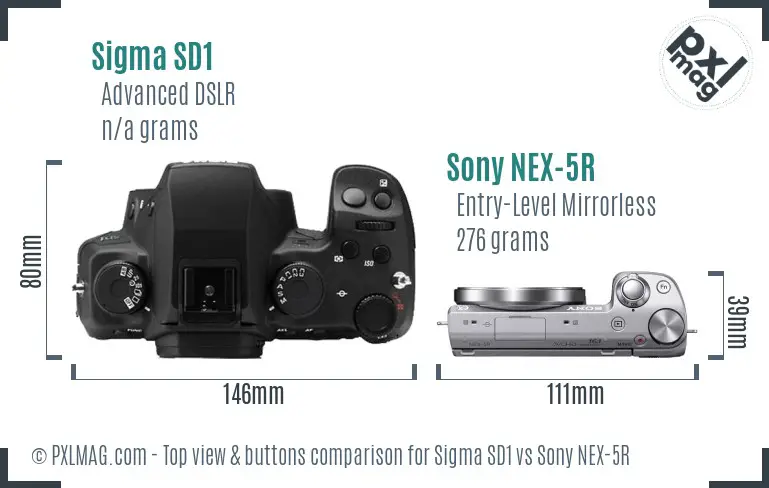 Sigma SD1 vs Sony NEX-5R top view buttons comparison