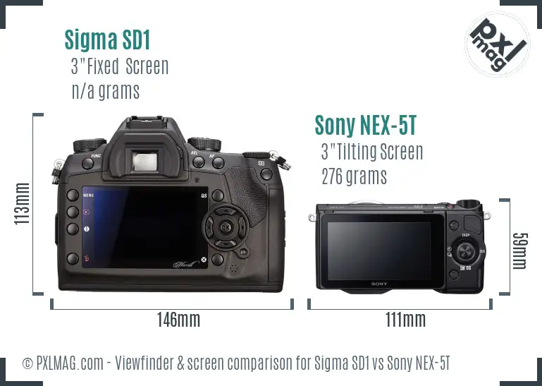 Sigma SD1 vs Sony NEX-5T Screen and Viewfinder comparison Sigma SD1 vs Sony NEX-5T Screen and Viewfinder comparison