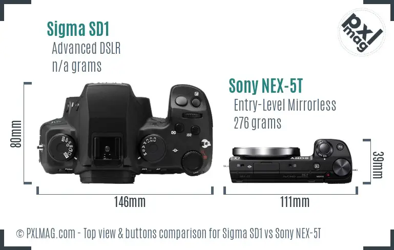 Sigma SD1 vs Sony NEX-5T top view buttons comparison Sigma SD1 vs Sony NEX-5T top view buttons comparison