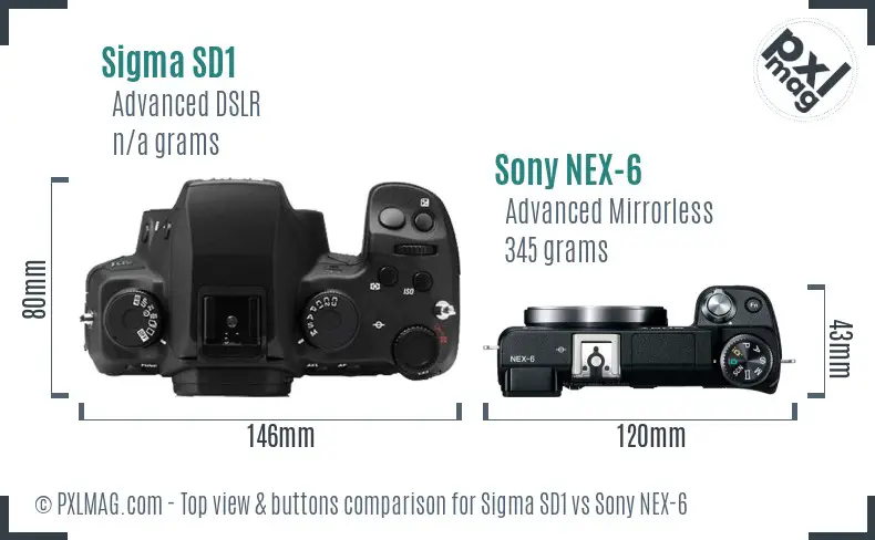 Sigma SD1 vs Sony NEX-6 top view buttons comparison