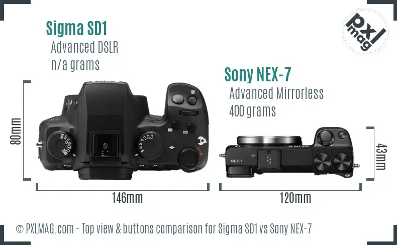 Sigma SD1 vs Sony NEX-7 top view buttons comparison Sigma SD1 vs Sony NEX-7 top view buttons comparison