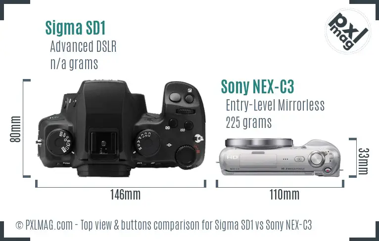 Sigma SD1 vs Sony NEX-C3 top view buttons comparison Sigma SD1 vs Sony NEX-C3 top view buttons comparison