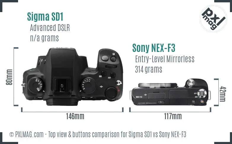 Sigma SD1 vs Sony NEX-F3 top view buttons comparison