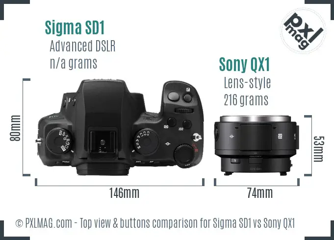 Sigma SD1 vs Sony QX1 top view buttons comparison Sigma SD1 vs Sony QX1 top view buttons comparison