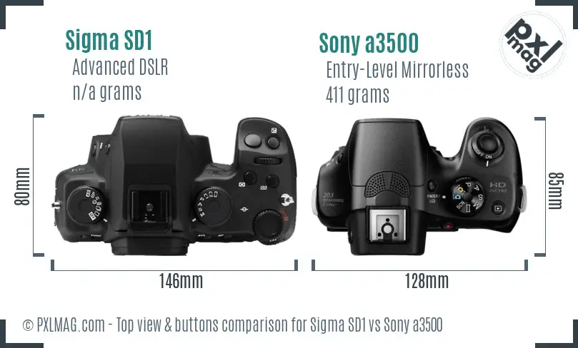 Sigma SD1 vs Sony a3500 top view buttons comparison