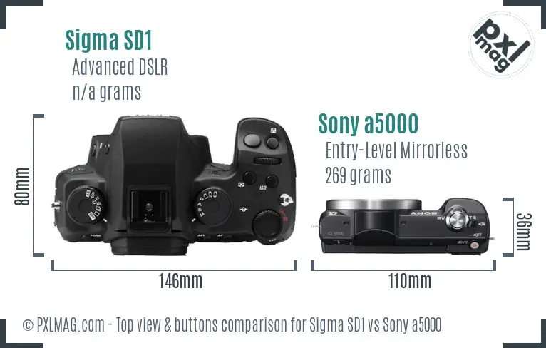 Sigma SD1 vs Sony a5000 top view buttons comparison