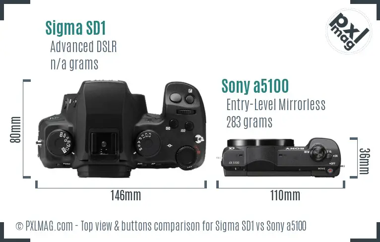 Sigma SD1 vs Sony a5100 top view buttons comparison