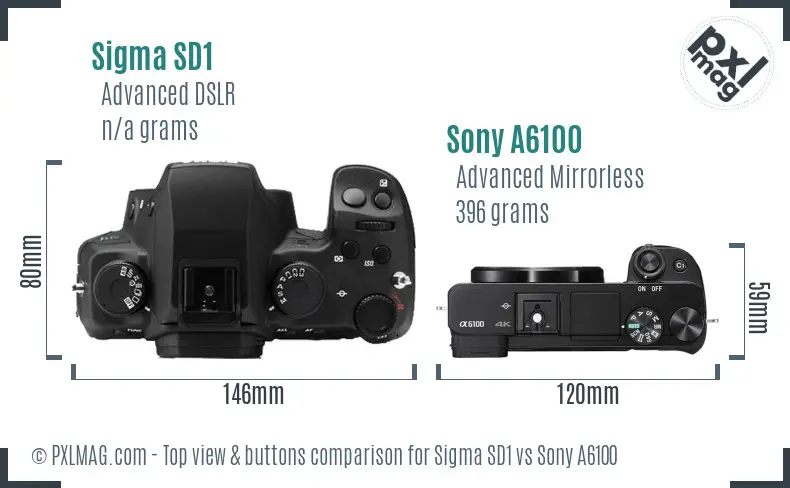 Sigma SD1 vs Sony A6100 top view buttons comparison