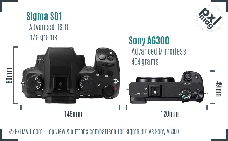 Sigma SD1 vs Sony A6300 top view buttons comparison