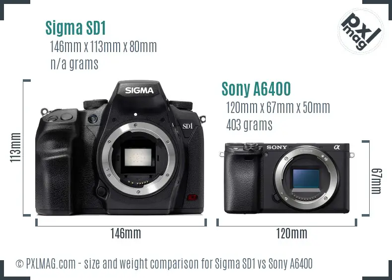 Sigma SD1 vs Sony A6400 size comparison