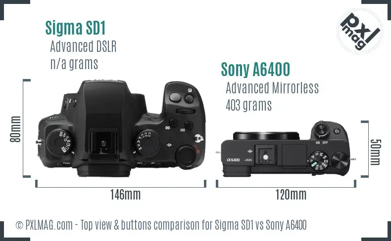 Sigma SD1 vs Sony A6400 top view buttons comparison