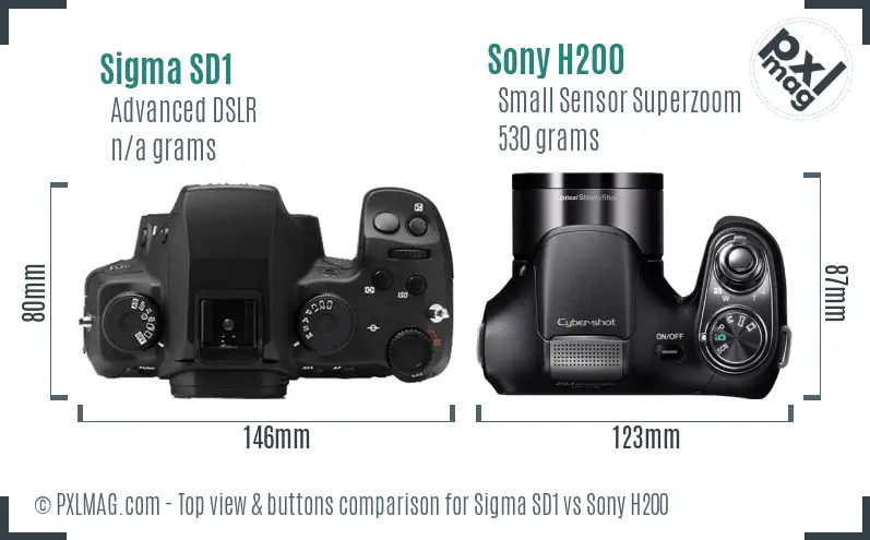 Sigma SD1 vs Sony H200 top view buttons comparison Sigma SD1 vs Sony H200 top view buttons comparison
