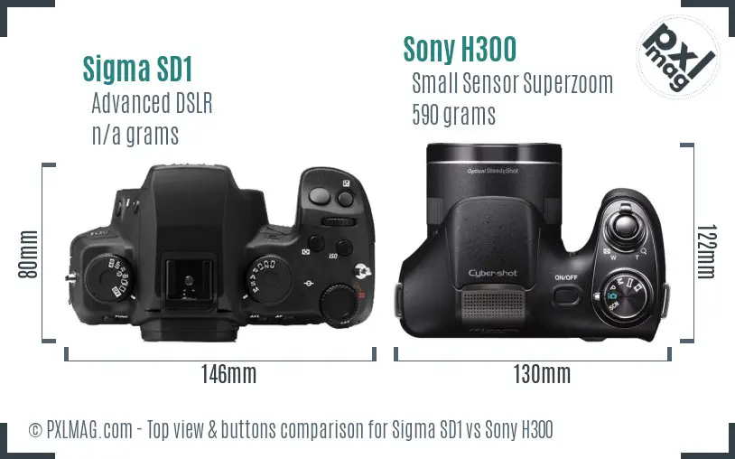 Sigma SD1 vs Sony H300 top view buttons comparison