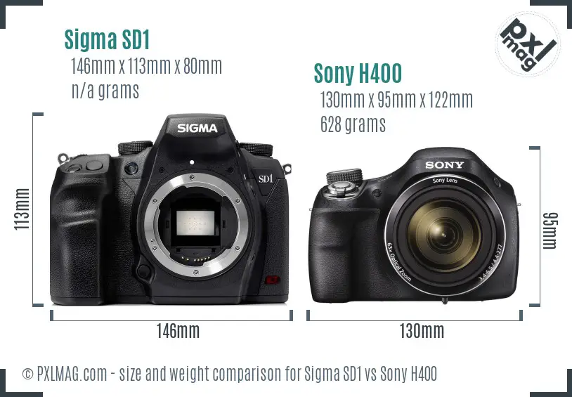 Sigma SD1 vs Sony H400 size comparison