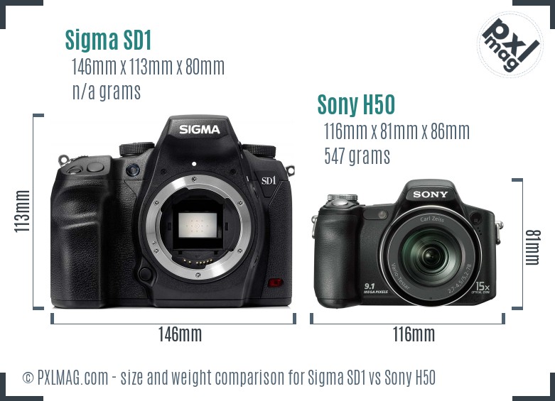 Sigma SD1 vs Sony H50 size comparison