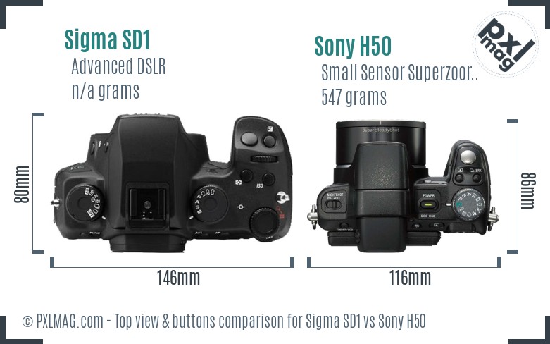 Sigma SD1 vs Sony H50 top view buttons comparison