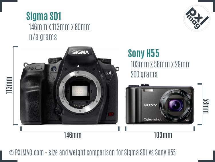 Sigma SD1 vs Sony H55 size comparison