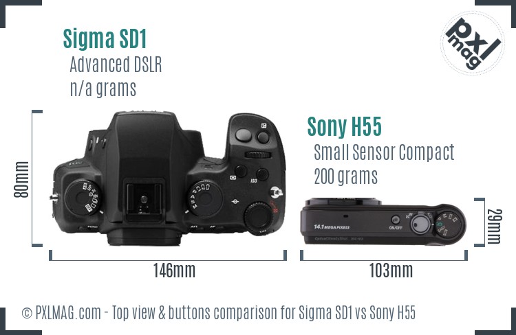 Sigma SD1 vs Sony H55 top view buttons comparison