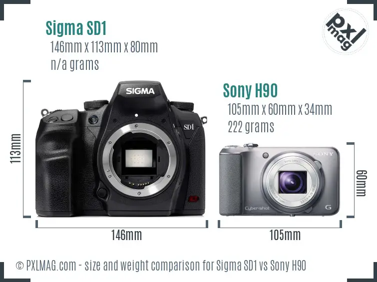 Sigma SD1 vs Sony H90 size comparison