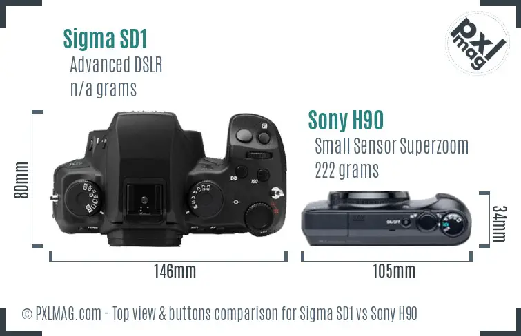 Sigma SD1 vs Sony H90 top view buttons comparison