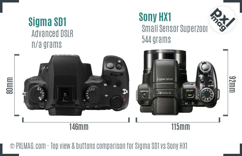 Sigma SD1 vs Sony HX1 top view buttons comparison Sigma SD1 vs Sony HX1 top view buttons comparison