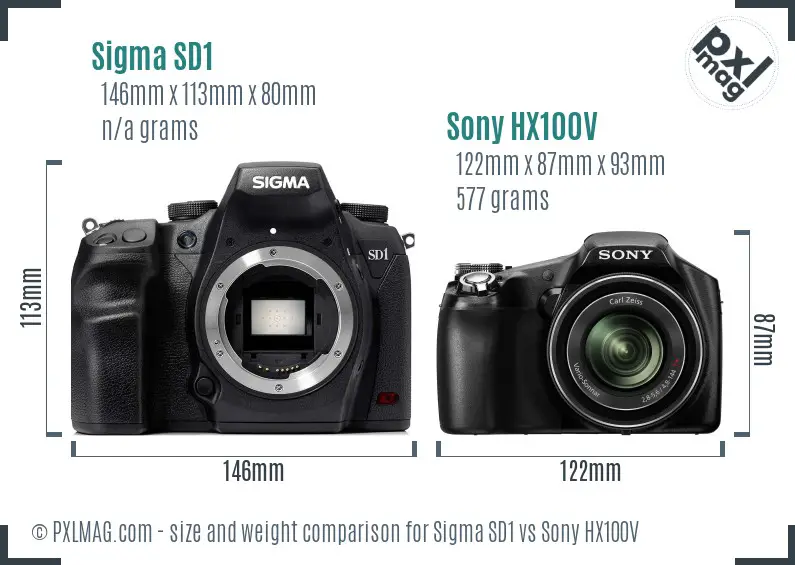 Sigma SD1 vs Sony HX100V size comparison