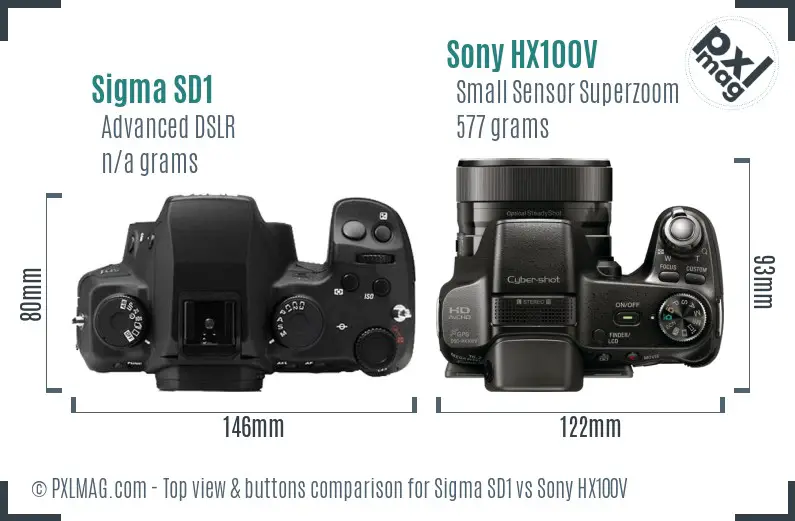 Sigma SD1 vs Sony HX100V top view buttons comparison