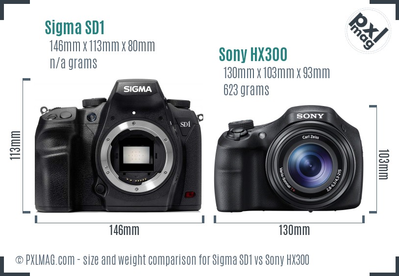 Sigma SD1 vs Sony HX300 size comparison