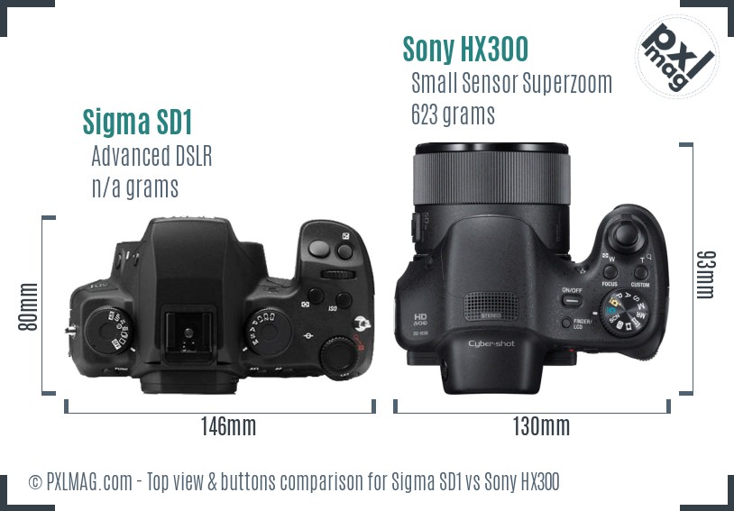 Sigma SD1 vs Sony HX300 top view buttons comparison
