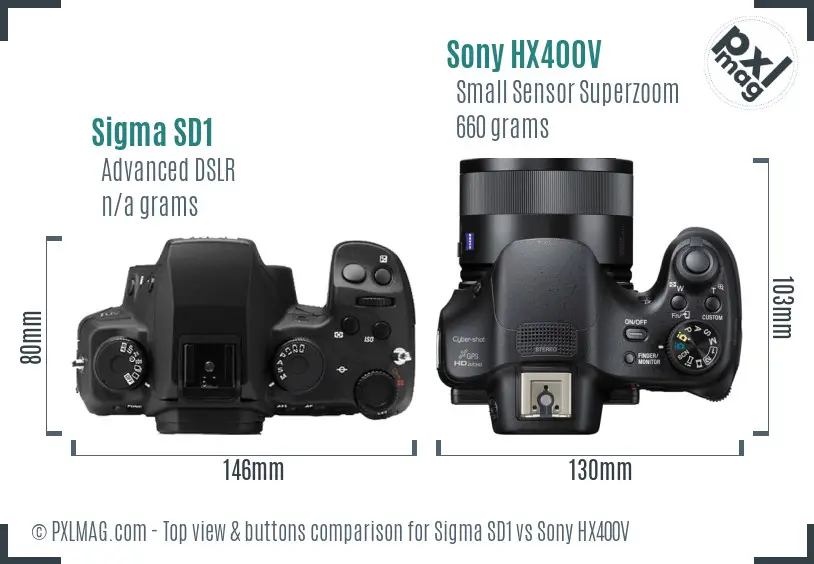 Sigma SD1 vs Sony HX400V top view buttons comparison