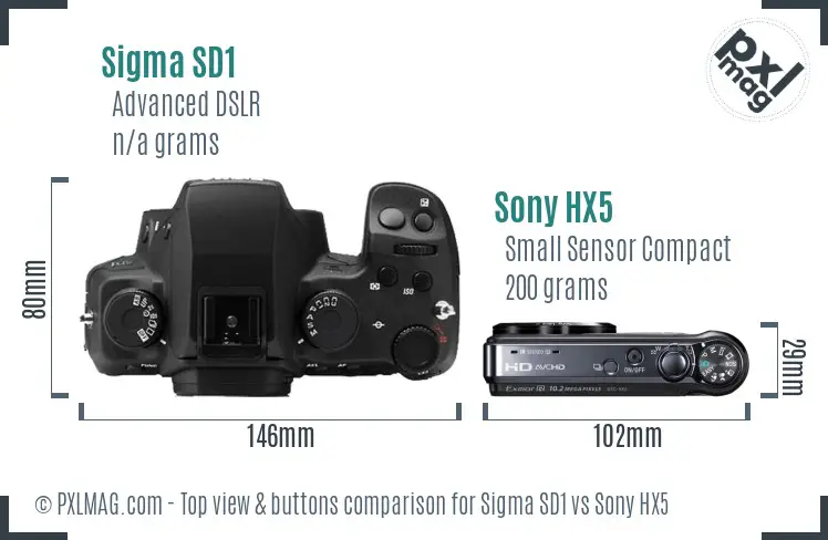 Sigma SD1 vs Sony HX5 top view buttons comparison