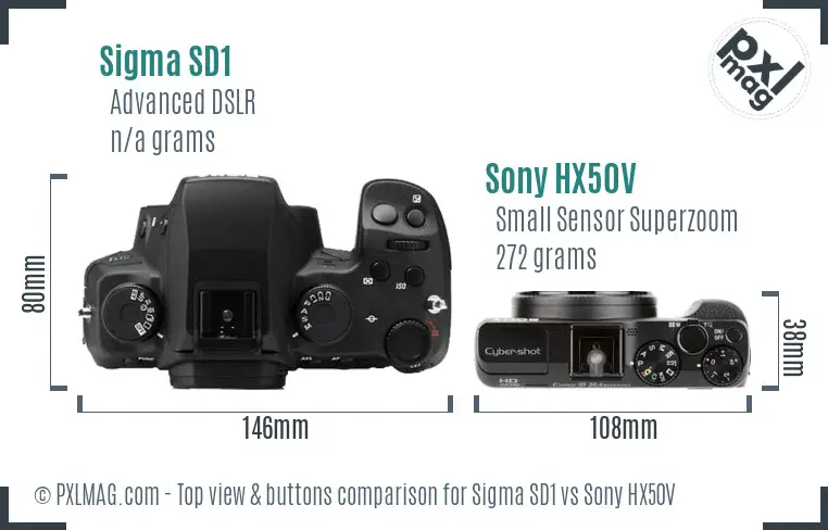Sigma SD1 vs Sony HX50V top view buttons comparison