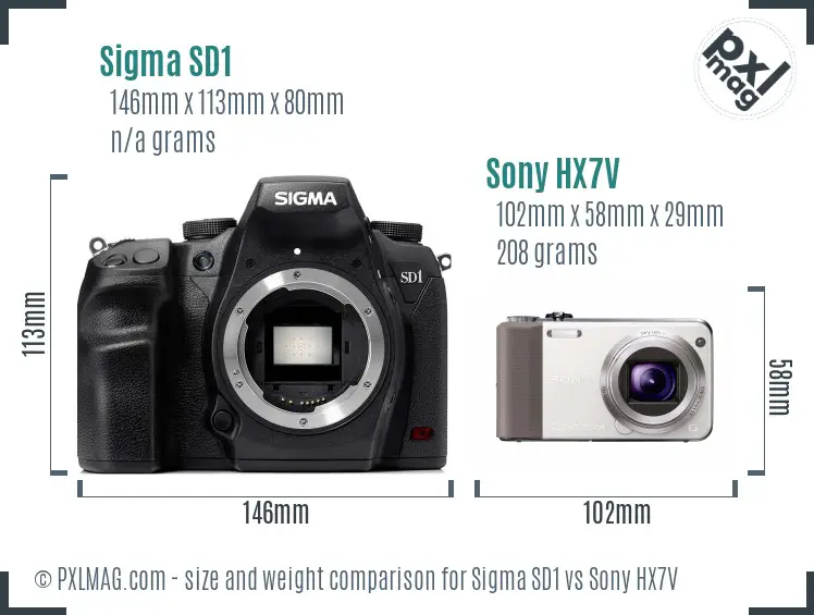 Sigma SD1 vs Sony HX7V size comparison Sigma SD1 vs Sony HX7V size comparison