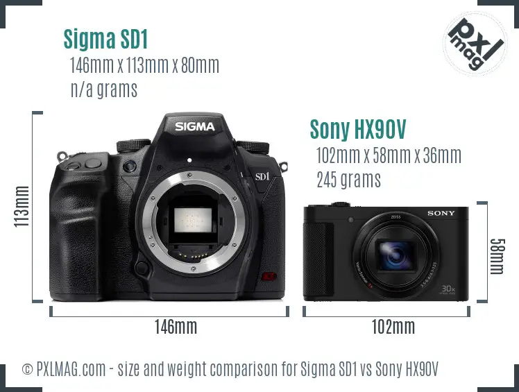 Sigma SD1 vs Sony HX90V size comparison