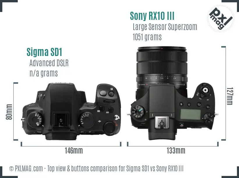 Sigma SD1 vs Sony RX10 III top view buttons comparison