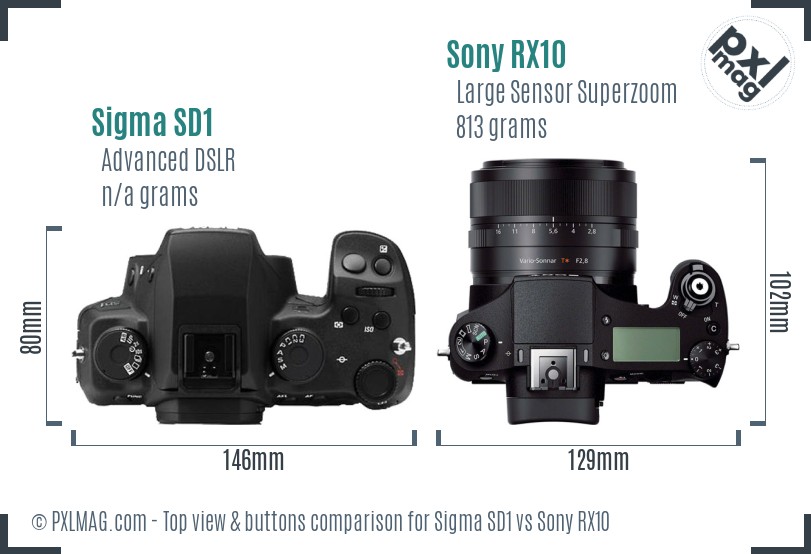 Sigma SD1 vs Sony RX10 top view buttons comparison