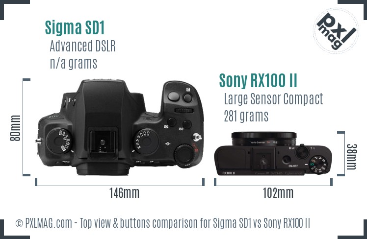 Sigma SD1 vs Sony RX100 II top view buttons comparison