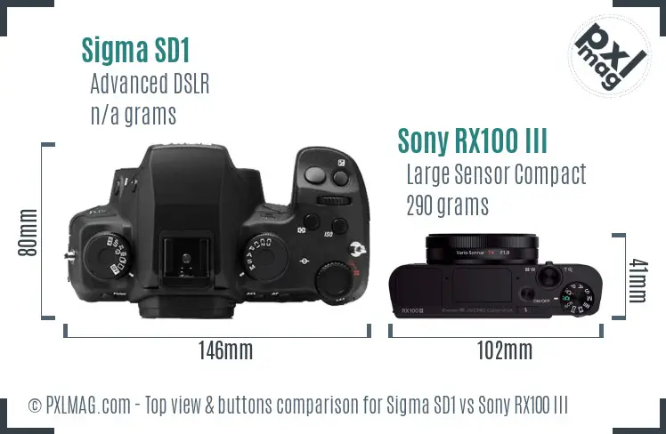 Sigma SD1 vs Sony RX100 III top view buttons comparison