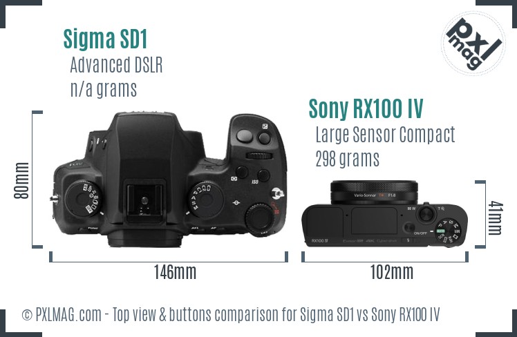 Sigma SD1 vs Sony RX100 IV top view buttons comparison