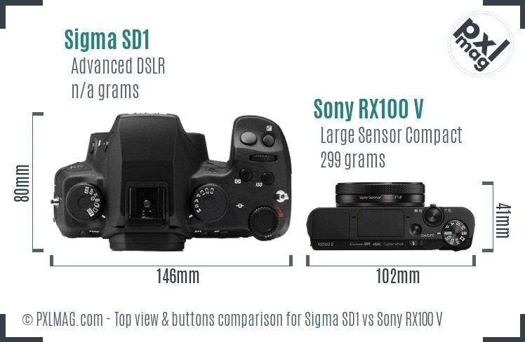 Sigma SD1 vs Sony RX100 V top view buttons comparison
