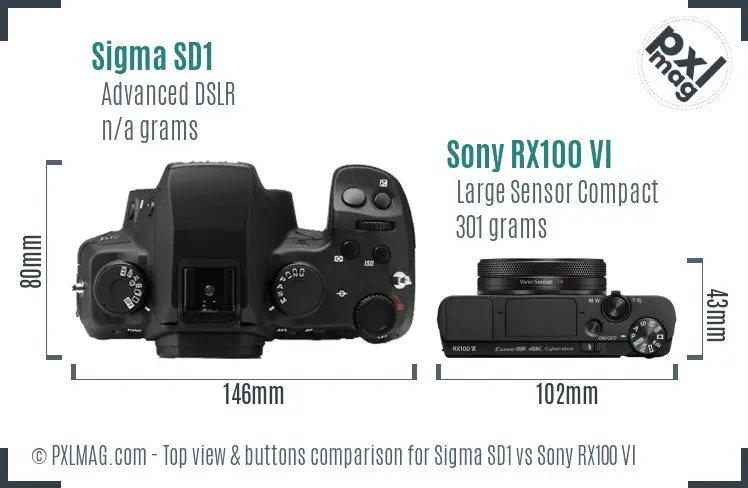 Sigma SD1 vs Sony RX100 VI top view buttons comparison
