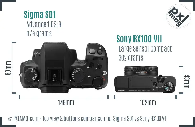 Sigma SD1 vs Sony RX100 VII top view buttons comparison