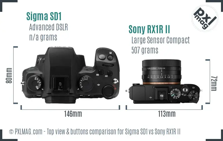 Sigma SD1 vs Sony RX1R II top view buttons comparison