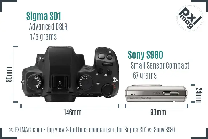 Sigma SD1 vs Sony S980 top view buttons comparison