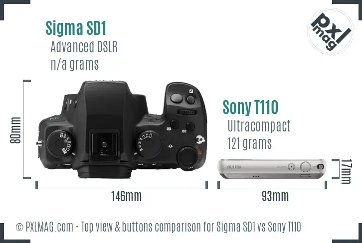 Sigma SD1 vs Sony T110 top view buttons comparison Sigma SD1 vs Sony T110 top view buttons comparison