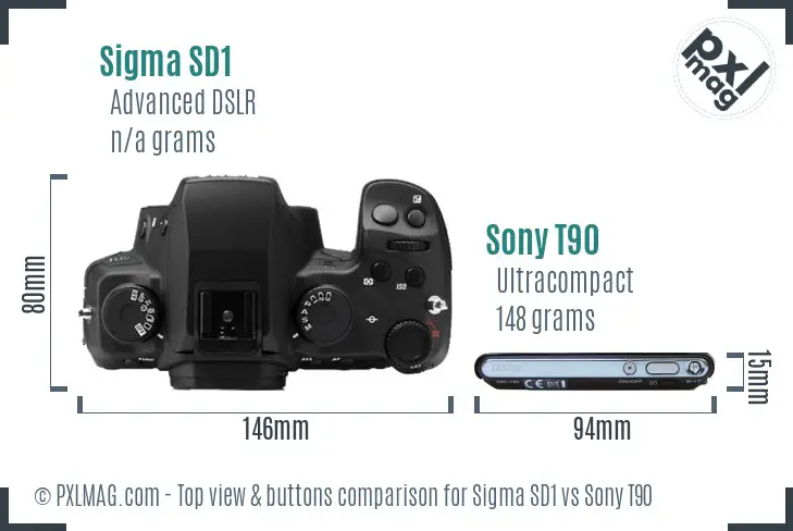 Sigma SD1 vs Sony T90 top view buttons comparison