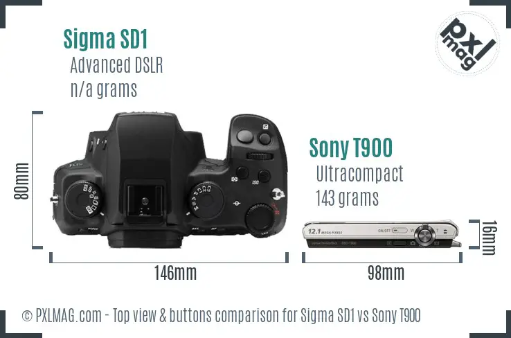 Sigma SD1 vs Sony T900 top view buttons comparison Sigma SD1 vs Sony T900 top view buttons comparison