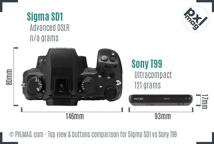 Sigma SD1 vs Sony T99 top view buttons comparison